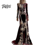 Halloweeni Cosplay Kost&uuml;&uuml;m Naistele Luukere Prindiga Maxi Kleit, Gootiline Pikkade Varrukatega Kleit Lavaesinemiseks 3D Lillede Kaunistusega, Sametine Lilleline Peoks XL veinipunane v&auml;rv