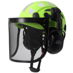CE s&uuml;sinikkiust metsanduse turvakiiver k&otilde;rvakaitse ja helkurkleebistega, puidut&ouml;&ouml;lise m&uuml;ts, ABS, ANSI, 3-in-1 t&ouml;&ouml;stuslik kaitsekiiver Fluorescent green B black