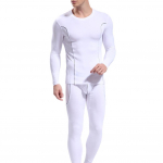 Hoia Soojas Meeste Triibuline Muster Pikkade Varrukatega Termiline Aluspesu Slim Fit Top ja P&uuml;ksid Komplekt M valge