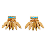 Les Tr&eacute;sors De Lily [P1988] - Boucles Plaqu&eacute; Or 'Navajos' turquoise dor&eacute; t&uuml;rkiissinine