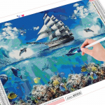 5D DIY Teemantmaali Purjekas Rhinestone komplekt Teemanttikandid Maastik Teemantmosaiik K&auml;sit&ouml;&ouml; Kodukaunistus Full Round (20X30CM)