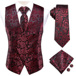 Moodne meeste &uuml;likonnavest Punane Sinine Paisley vest lips Hanky ​​mansetin&ouml;&ouml;pide komplekt pulmadeks XXXL punane