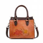 Johnature ehtsast nahast vintage naiste kott K&auml;sitsi valmistatud reljeefne luksuslik k&auml;ekott Naturaalsest veisenahast &otilde;lakottid oranž