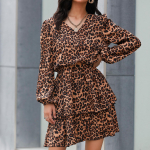 YYFS naiste moe leopardimustrilised suvised pikkade varrukatega V-kaelusega vabaajakleidid S kohv