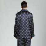 2025. aasta uus meeste pikkade varrukatega siidist satiinist klassikaline tr&uuml;kitud pidžaamakomplekt Luksuslik siidine pidžaama magamisriiete komplekt XXL tumesinine v&auml;rv