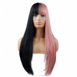 MERISIHAIR hall ja must parukas pikkade sirgete juustega Cosplay parukas tukkidega Kahe tooniga Ombre Color naiste s&uuml;nteetilisest juustest parukad 24inches&China