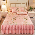3tk pitsist voodikattega voodi seelik voodipesu voodikattega padjap&uuml;&uuml;ri komplekt harjatud mikrokiust volangidega voodi seelik 150&times;200cm punane