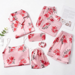 7 tk naiste pidžaamakomplekt &ouml;&ouml;s&auml;rk+&uuml;laosa+pikk l&uuml;hikeste p&uuml;kste komplekt Triibuline seksikas naiste pidžaama M roosa