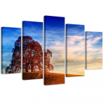 Viieosalise pildiga l&otilde;uenditr&uuml;kk Landscape Tree Mountains 100x70 sinine
