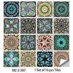 16 tk/komplekt Mandala stiilis keraamilised plaadid seinakleebis K&ouml;&ouml;k Vannitoalauad Kunst Seinamaal Kodukaunistused Peel & Stick PVC seinakleebised 30X30cmX16pcs