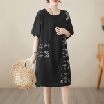 MOJTA Summer Plus Size l&uuml;hikeste varrukatega taskukleit naiste tr&uuml;kitud keskmise pikkusega seelik one size must