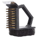 3-&uuml;hes BBQ-grilli puhastushari Grillgrilli puhastuskomplekti puhastust&ouml;&ouml;riist integreeritud teraskraabitsaga metallist harjaste ja k&auml;snaga