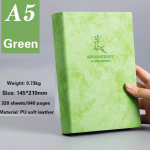 &Uuml;lipaks 640-lehek&uuml;ljeline m&auml;rkmik, paksendatud ja suurendatud pehmest nahast k&auml;siraamatu p&auml;evik &Otilde;pilaste lugemisklass Horisontaalne joon/t&uuml;hi m&auml;rkmik A5 Blank roheline