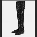 Krazing Pot Lace S&uuml;gistalvised kingad Paksud madalad kontsad, suur suurus 46 Stretch saapad Naised hoiavad soojas &uuml;le p&otilde;lve saapad 34 must