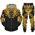 Luksuslik kuldse mustriga 3D-prindiga meeste lukuga spordidressi komplekt vabaaja kapuuts + p&uuml;ksid 2 tk Komplektid &uuml;lisuur kampsun, mood meeste riided 6XL