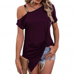 Kett &otilde;larihm l&uuml;hikeste varrukatega, ebaregulaarne &auml;&auml;ris, v&auml;&auml;nduv naiste T-s&auml;rk viltune krae &uuml;ks &otilde;la lahtine top M