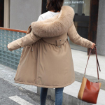 Naiste Parka Fashion pikk mantel kapuutsiga Parkad Uus talvejope, karvase kraega, soe lumi, polsterdatud riided M khaki