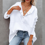 Naiste dressipluus Moodne V-kaelusega kapuutsiga nahkhiire varrukatega vabaaja s&auml;rk, l&otilde;ngaga pullover XL valge