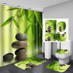 4 tk Zen Green Bamboo Buddha seeria du&scaron;ikardinate komplektid vannitoa jaoks libisemiskindlad vannitoavaibad kaas WC kate vannimatt