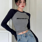 Y2k Streetwear Slim Fit T-s&auml;rgid Naiste Vintage Korea mood vabaaja top Naiste T-s&auml;rk Kirjaga Ameerika retro pikkade varrukatega s&auml;rgid S hall