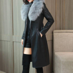 Suur karusnahast kaelarihm Talvine nahkmantel Naiste fliisvoodriga paks keskmise pikkusega korea stiilis uus Slim Fit salendav talje nahkmantel M