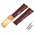 Krokodillimustriga ehtsast nahast kellarihmad 20 mm Rolexi kellarihma jaoks Daytona Submariner GMT RX k&auml;ev&otilde;ru kokkupandav pannal Brown-gold 20mm With logo