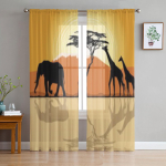 Aafrika maastik kaelkirjakute ja elevandiga l&auml;bipaistvad kardinad magamistuppa elutuppa t&uuml;llkardinad k&ouml;&ouml;giaknale voilekardinad 135W x 114H(cm) beige