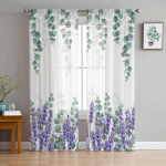 Lilla Lilleline Vintage Lavendel Voile L&auml;bipaistvad Kardinad Elutoa Akna Sifon T&uuml;llkardin K&ouml;&ouml;gi Magamistoa Kardinad Kodukujundus 135W x 114H(cm)