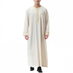 Meeste moslemis&auml;rk mustriga Kaftani Islamic Royalty Dubai r&uuml;&uuml; O-kaelusega pikkade varrukatega retrotuunikad Abaya lahtised kandoura L beež