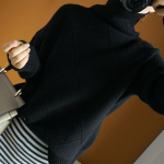 Naiste Kampsun Talvine Trendikas Pullover Armsad Luksuslikud Topid Kootud Disainer Rullkrae Kawaii Suur Suurus Vabaaja Jumpers L must