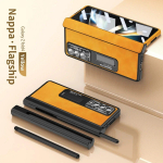 Magnetiline topeltliigendiga nahast kronsteini &uuml;mbris Samsung Galaxy Z Fold 5 4 3 kate kilepliiatsipesaga koos S pliiatsiga Z Fold5 Fold4 jaoks For Galaxy Z Fold 4 kollane