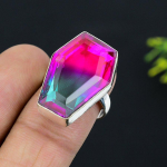 Natural Bi-Color Tourmaline Gemstone 925 Sterling Silver Ring Size 8 o4w03