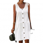 Naiste suvekleit &uuml;hev&auml;rviline varrukateta n&ouml;&ouml;pidega kaunistus U kael, avar riietusrihm hingav pitsiline peokleit Naiste riided M valge