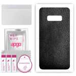 apgo Protective Skin Sticker for the back compatible with Samsung Galaxy S10e, Wrap Film, Foil, Vinyl - Pattern Black Leather