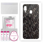 apgo Protective Skin Sticker for the back compatible with Samsung Galaxy A20e, Wrap Film, Foil, Vinyl - Pattern Carbon Black Pixel