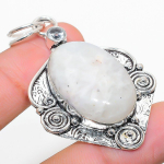 Natural Rainbow Moonstone, White Topaz 925 Sterling Silver Pendant 2.29 c8f05