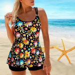 Naiste &otilde;lapaeltega ujumistrikoo, millel on ruuduline tr&uuml;kitud bikiinid, l&uuml;hike ujumistrikoo 4XL