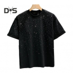 Suvine Meeste T-s&auml;rk Rhinestone Decor &Uuml;markaelus Lahti puhast v&auml;rvi l&uuml;hikeste varrukatega Pullover vabaaja keskmise pikkusega igap&auml;evaseks kandmiseks sportlik topp L must