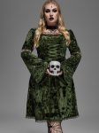 Rosegal Gothic Lace Trim Lace-up Bell Sleeves sametkleit XL roheline