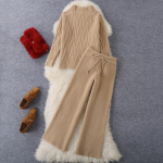 Kevadine ja s&uuml;gisene naiste kaheosaline trikotaažr&otilde;ivaste komplekt, vaba &uuml;laosa ja laia s&auml;&auml;rega p&uuml;ksid vabaaja dressidress One size khaki