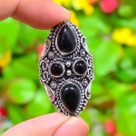 Black Onyx Gemstone Handmade 925 Sterling Silver Jewelry Ring Size 8.5 f9g85