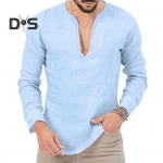 Meeste S&uuml;gisene &Uuml;laosa S&uuml;gava V-kaelusega Pikkade Varrukatega Pullover &Uuml;hev&auml;rviline Lihtne Stiil Vintage Pehme Hingav Keskmise Pikkusega Pehme Meeste S&uuml;gisene Kevadine T-s&auml;rk XL helesinine v&auml;rv