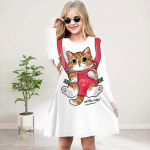 T&uuml;drukule vabaaja 3D-printidega punase kassi kleit, &uuml;mmargune kaelus pikkade varrukatega, printsessi kleit 80 punane