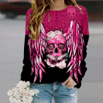Topid Naistele 3D Skull Flower Butterfly Print &Uuml;markaelusega pikkade varrukatega T-s&auml;rk Fall Casual Slim Pullover naiste pikkade varrukatega top XS roosa