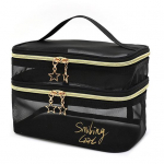 V&otilde;rgusilmast meigikott kahekihilise l&auml;bipaistva disainiga, h&otilde;lpsasti ligip&auml;&auml;setav kahe lukuga suletav multifunktsionaalne tualett-tarvete kott meigipintslite jaoks must