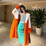 Oranž valge Patchowrk pikk kunstkarusnahast mantel Naiste rev kohev jope Palus karusnahast mantel Talv 2024 uued &uuml;ler&otilde;ivad S