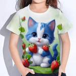 Topid Lastele L&uuml;hikeste varrukatega suvised kassi T-s&auml;rgid T&uuml;drukutele Laste riided 3D Printiga T-s&auml;rgid Korea Kawaii T-s&auml;rgid vanuses 10-14 aastat 100