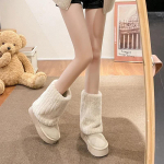 Uued talvised lumesaapad naistele, paksu tallaga, karusnahaga integreeritud l&uuml;hikesed saapad, pl&uuml;&uuml;sist ja paksendatud libisemiskindlad ja soojad puuvillased kingad 35 valge