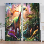 2 tk Dinosaurus kardinat magamistuppa Loomaprindiga Kardinad Musta Tagak&uuml;ljega Termoisoleeritud Elutuppa 50W160H(CM)x2Panel&Grommet Top
