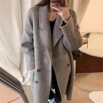 Must ja hall kahepoolne ka&scaron;miirmantel naistele s&uuml;giseks ja talveks Uus keskmise pikkusega villane villane Korea stiilis kvaliteetne mantel S